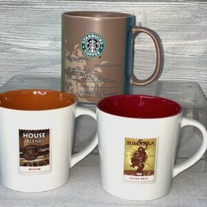 Lot 3 Starbucks 2006 Sumatra Mug 16oz House Blend Mug Origin of Coffee Mug 18oz